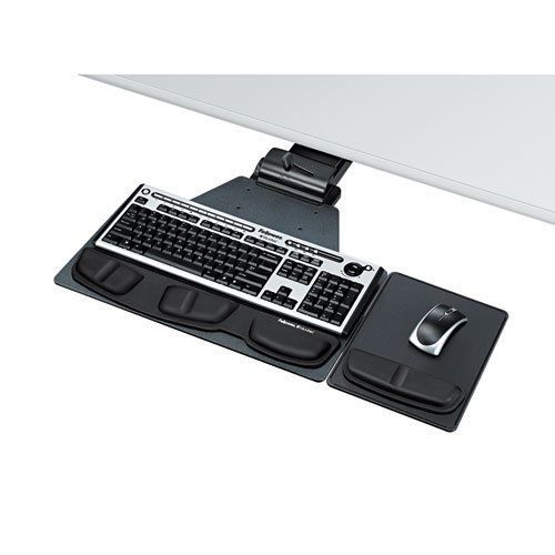 Fellowes Professional Corner Executive Keyboard Tray, 19 x 14-3/4, Black