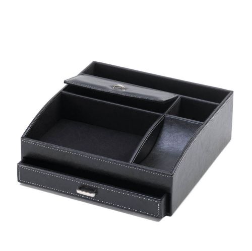 *15643 black faux leather stationery desk organizer for sale