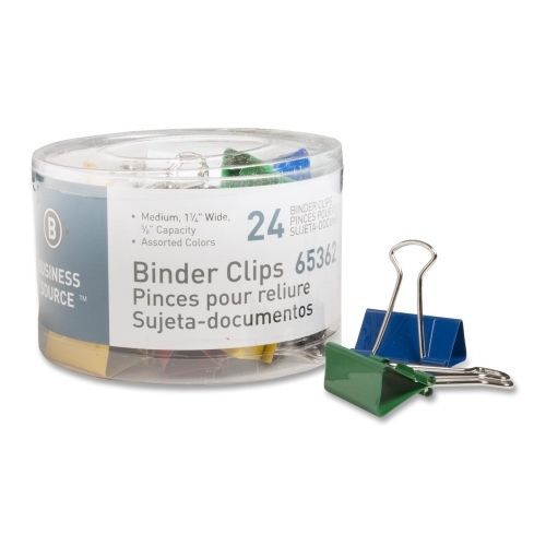 Business source binder clip - medium - 1.25&#034; w - 24/pack - assorted - bsn65362 for sale
