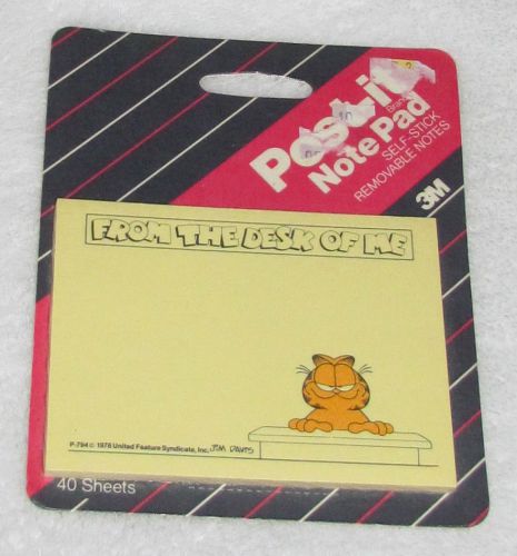 NEW! 1987 3M GARFIELD JIM DAVIS POST-IT NOTES &#034;FROM THE DESK OF ME&#034; 40 SHEETS
