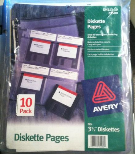 Sealed Package Of 10 3.5 Diskette Pages For 3-Ring Binder Avery DH113-10 25500