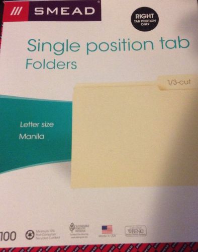 Smead 10333 file folders 1/3 top tab third position, letter, manila, 100/box for sale