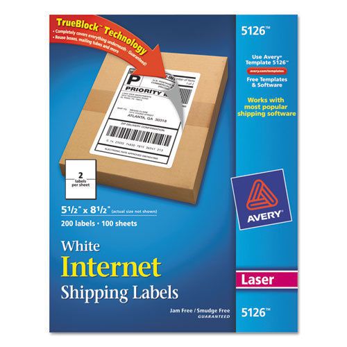Shipping labels with trueblock technology, 5-1/2 x 8-1/2, white, 200/box for sale