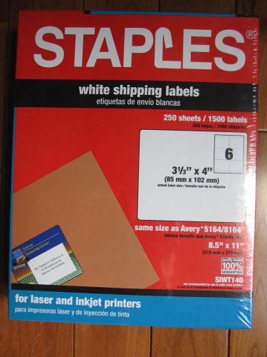 Staples White Inkjet/Laser Shipping Labels NIB 3-1/3 x 4 same as avery5164/8164