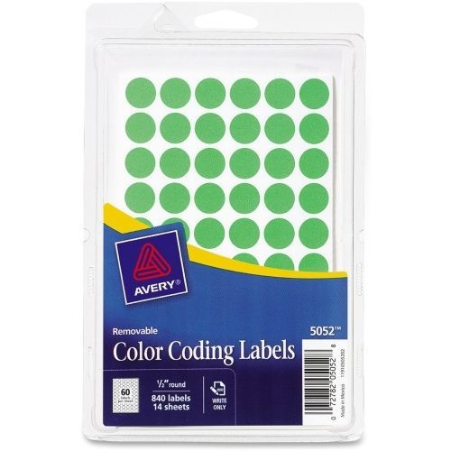 Avery Round Color-Coding Label - 0.50&#034; D - 800/Pk - Circle - Neon Green