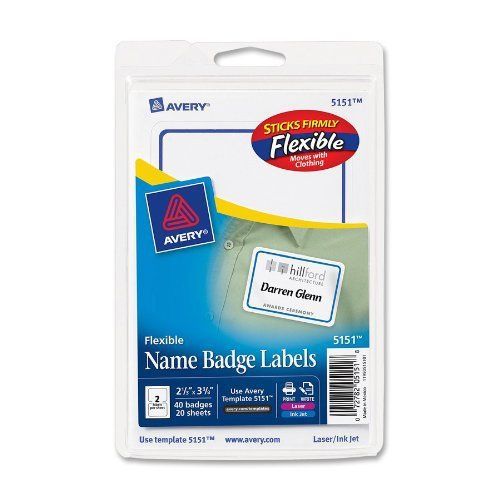 Avery blue border name badge label - 2.34&#034; width x 3.37&#034; length - 40 / (5151) for sale