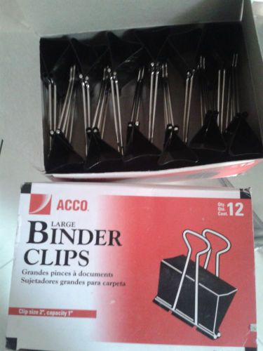 ACCO Large Binder Clips BC-L 1 Doz. 2 Inches. Steel Construction- Nickel Arms.