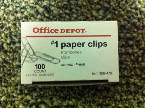 Smooth Paper Clips, Wire, Small #1, Silver, 100/Box Office Depot NEW