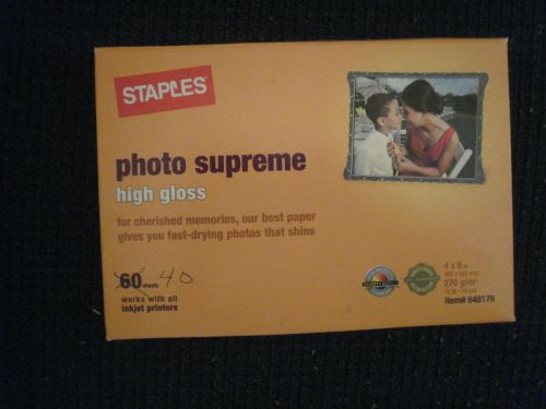 STAPLES PHOTO SUPREME HIGH GLOSS  4&#034; X 6&#034; PARTIAL USED PACK - TOTAL CT 40