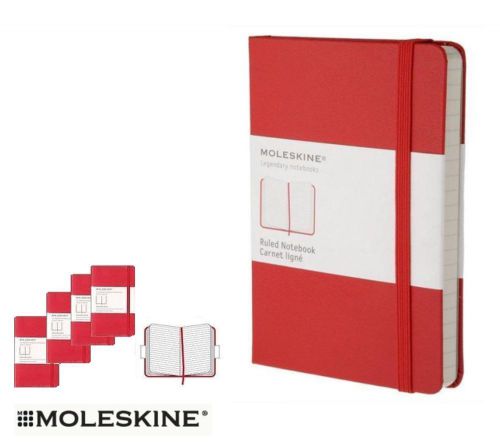 Set of 4 Moleskine ruled lined journals RED cover