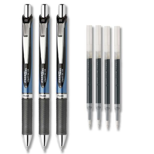 Pentel energel deluxe rtx gel ink pens, fine 0.5mm, black ink 3/pack &amp; refills for sale