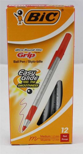 BIC Ultra Round Stic Grip Ball Point Pen Medium 1.2mm 12 Pack Red NEW