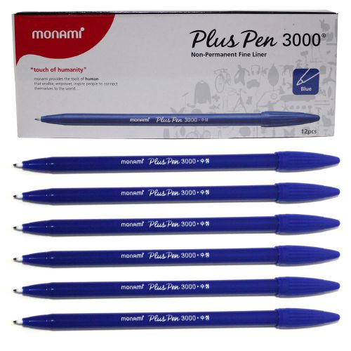 Monami Plus Pen 3000 Office Sign Pen Water Based Ink  - Blue (12Pcs) 1 Dozen