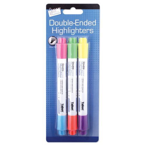 3 Double-Ended Highlighters Tallon Chisel Tip 6 Bright Colours