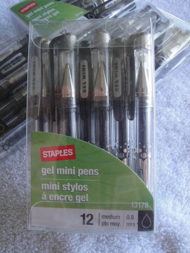 48 Staples gel mini pens medium 0.8 mm 12 Pack Model 13178 Black Ink NIB MEDIUM
