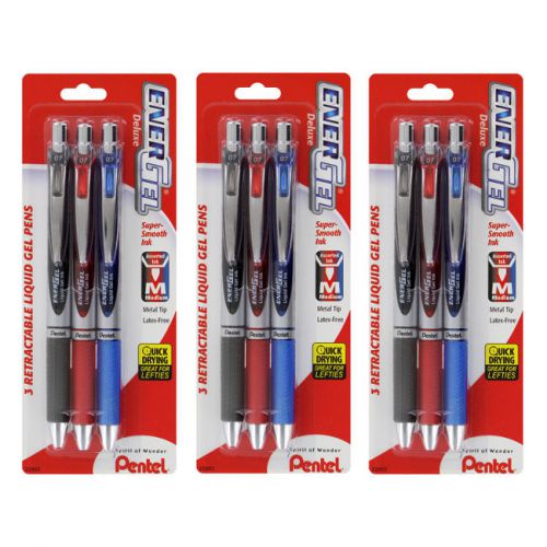 Pentel energel deluxe rtx gel ink pens, medium point 0.7mm assorted ink 9/pack for sale