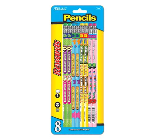 BAZIC Reward &amp; Incentive Wood Pencils w/ Eraser (8/Pack), Case of 24