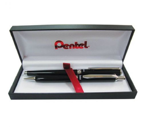 Pentel Pens Set Black Ink 0.8 mm. Plus Pencil 0.5 mm. w/ Executives Box Case