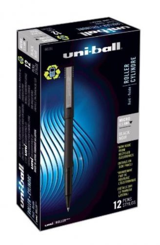 NEW Uni-ball Stick Micro Point Roller Ball Pens, 12 Black Ink Pens (60151)