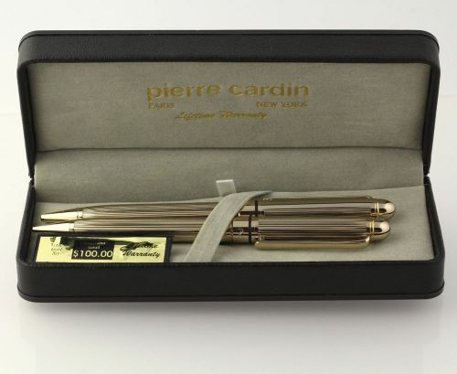 Pierre cardin ballpoint pen &amp; mechanical pencil set 18k gold plate new in box for sale