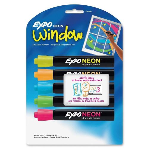 Expo neon window dry erase markers, bullet tip, assorted, pack of 5 - san1752226 for sale