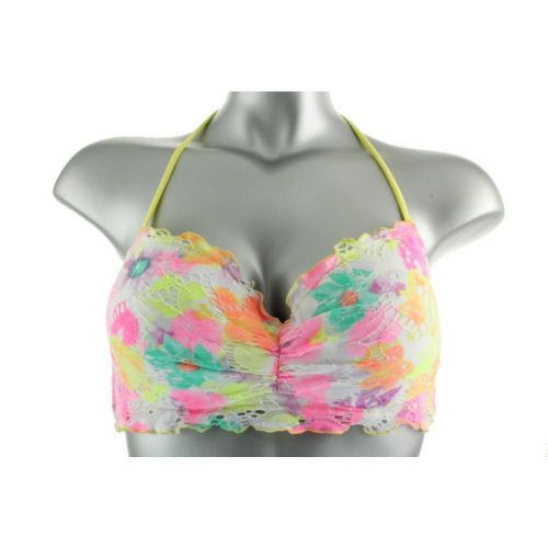 Victoria&#039;s Secret PINK RAINBOW Floral Crochet Pushup Bikini Top 36D swimsuit