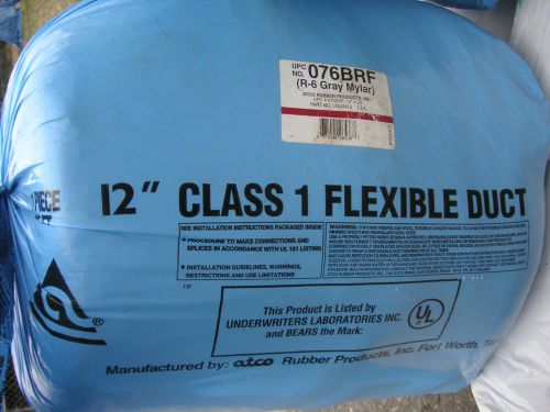 FLEX DUCT. Atco Rubber Flexible Duct  R6 12&#034; INCH, 25 FT BAG. Gray Mylar Class1