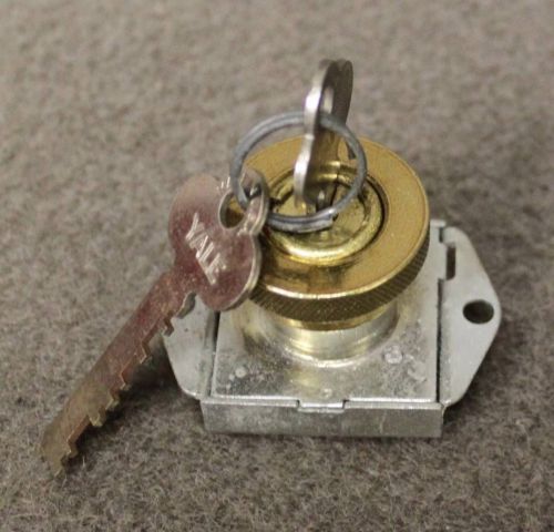 Vintage Yale Model No 2426 Brass Drawer Lock, Deadlock w/Keys 1 3/8&#034; Square base