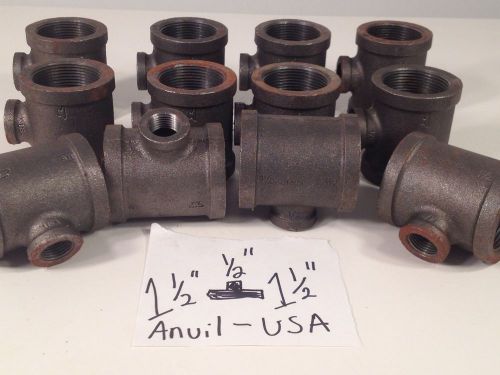 Lot 12 usa iron anvil malleable black pipe reducer tee 1 1/2 x 1/2 x 1 1/2 - rt4 for sale