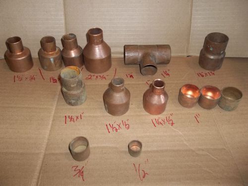LOT 14 Qty total.  Copper Couplers, Caps 1/2 inch to 1 1/2&#034;