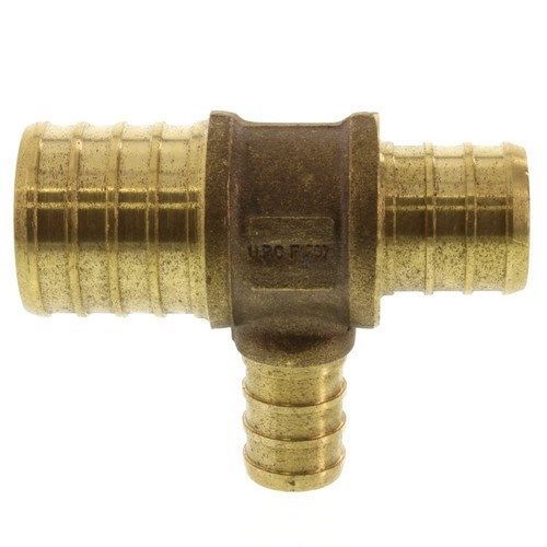 1&#034; x 3/4&#034; x 1/2&#034; pex reducing tee - brass crimp fitting - lead free for sale