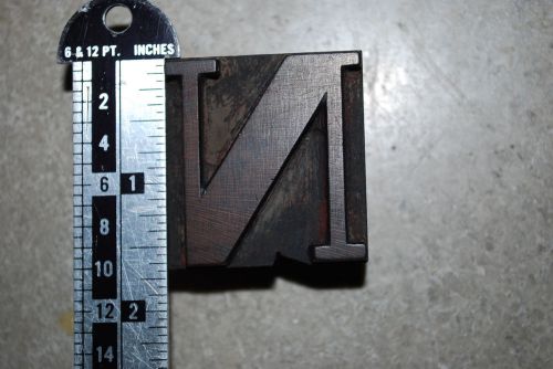 Vintage / Antique Letterpress Wood Printer&#039;s Type &#034;N&#034;,  1 11/16&#034; tall, 10 line