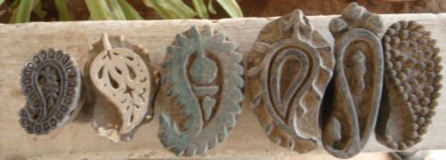 INDIA - OLD - WOODEN HAND PRINTING BLOCKS - 6 IN 1 LOT