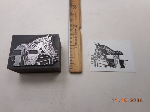 Letterpress Printing Printers Block, Horse looking over Corral Fence