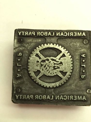 American Labor Party - Gear with Handshake ~ Printer&#039;s Letterpress Type Block