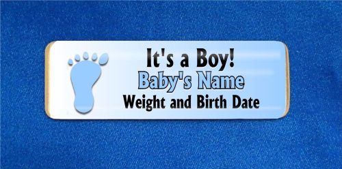 Baby Blue Footprint Custom Personalized Name Tag Badge ID New Parents Infant