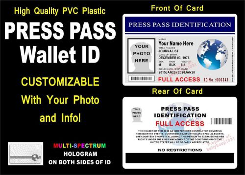 Press pass wallet id card (customizable) freelance - holographic id - style #4 for sale