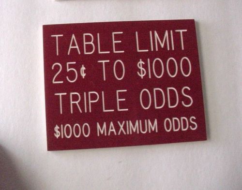 1970&#039;S~CASINO GAMING BUSINESS INDUSTRY TABLE LIMIT SIGN SERVICE~MAROON PLAQUE