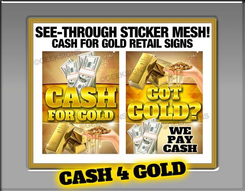 Cash for Gold Jewelry see through window Banner Sign Pawn Shop neon alternative