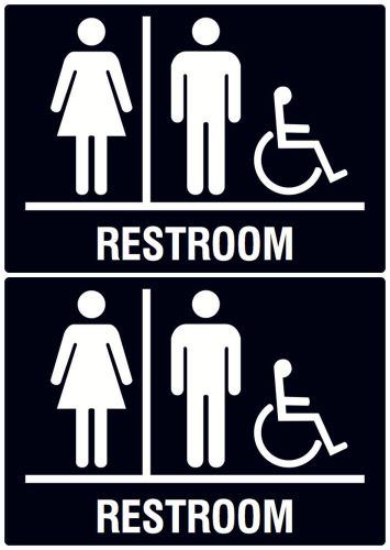 Men women restroom + wheelchair access accessible black signs set of two unisex for sale