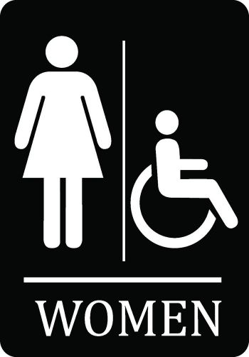 Women bathroom sign black wheelchair access wall sign single girl restroom s107 for sale