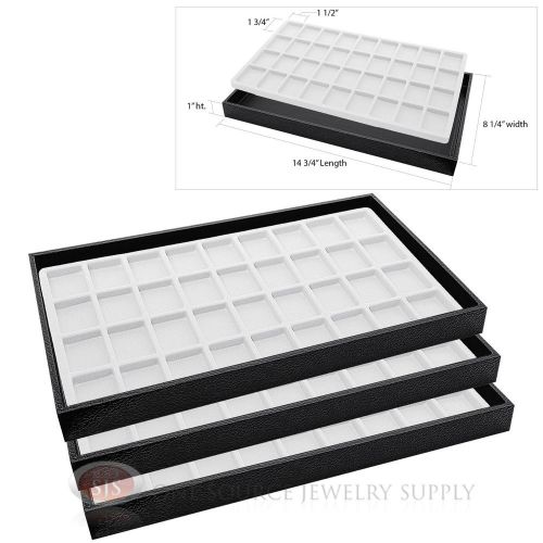 3 Wooden Sample Display Trays 3 Divided 36 Compartment  White Tray Liner Inserts