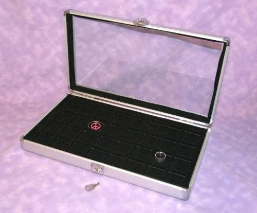 Lrg aluminum glass top case w 32 slot earring/jewelry insert for sale
