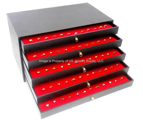 5 Drawer Red 720 Ring Storage Organizer Jewelry Sales Cabinet Display Case