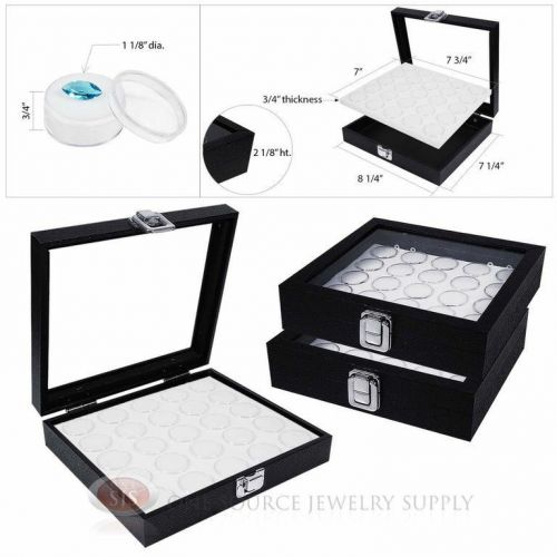 (3) white 25 gem jar inserts w/ glass top display cases gemstone storage jewelry for sale