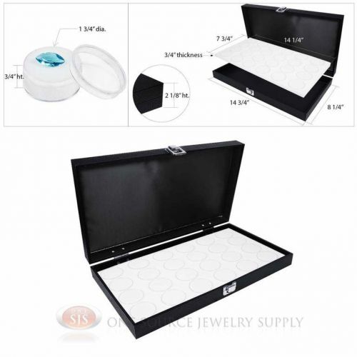 Black Wooden Solid Top Display Case w/ White 24 Gem Jar Gemstone Insert
