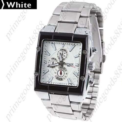 Stainless Steel Wrist Quartz Rectangle Case Sub Dial Free Shipping White Face
