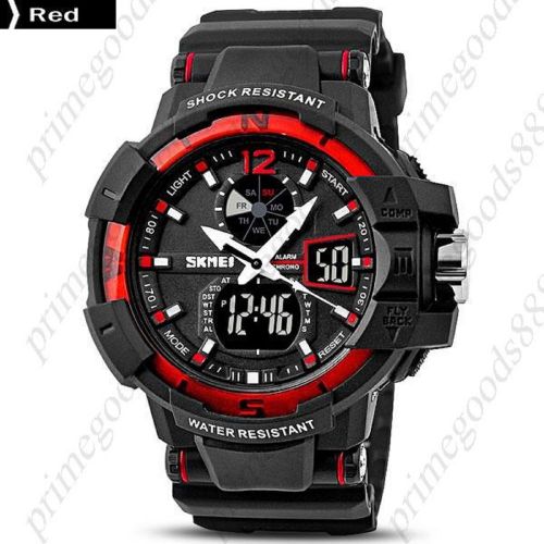 50M Water Proof Analog Digital Date Alarm Wrist LED Timer Wristwatch Men&#039;s Red