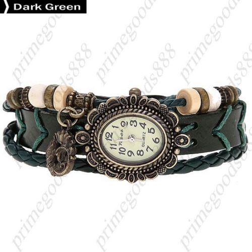 Fish PU Leather Analog Quartz Wrist Lady Ladies Wristwatch Women&#039;s Dark Green