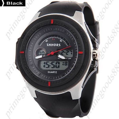 Digital LCD Sports Quartz Analog Date Wrist Men&#039;s Wristwatch Silicone Band Black